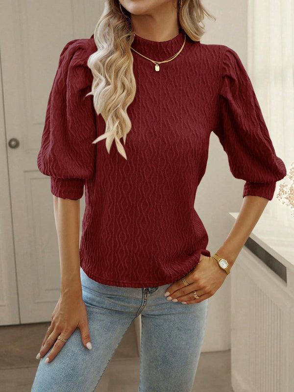 Women's elegant commuter solid color short-sleeved puff sleeve top - FashionistaDeal