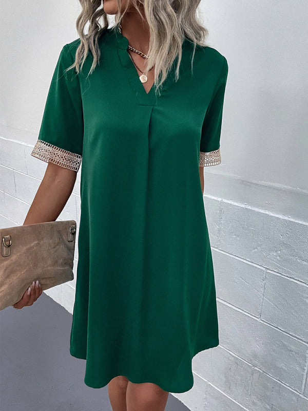 Women's elegant V-neck short-sleeved dress - FashionistaDeal