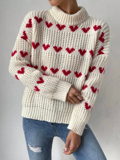 Women's fashion new loose love jacquard pullover sweater - FashionistaDeal