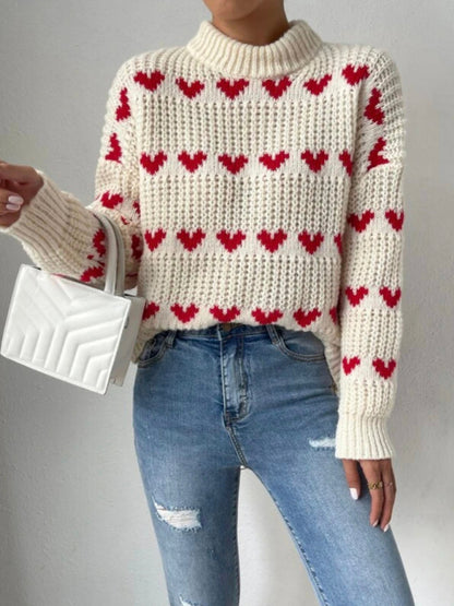 Women's fashion new loose love jacquard pullover sweater - FashionistaDeal