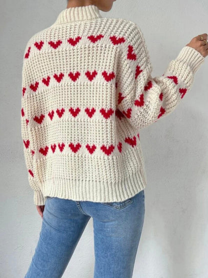 Women's fashion new loose love jacquard pullover sweater - FashionistaDeal