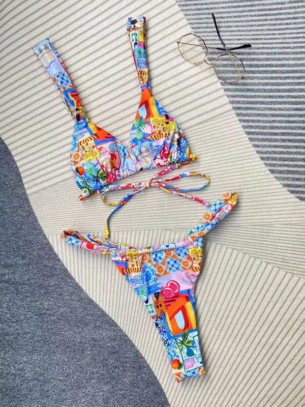 Women's fashion new printed strappy split bikini - FashionistaDeal