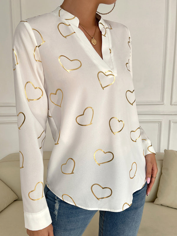 Women's love stamping elegant V-neck shirt - FashionistaDeal