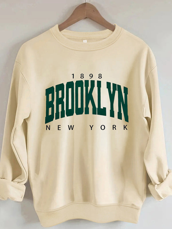 Women's Brooklyn letter print crew neck sweatshirt - FashionistaDeal