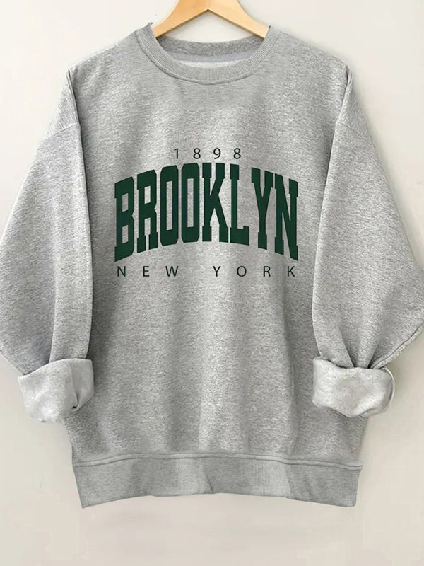 Women's Brooklyn letter print crew neck sweatshirt - FashionistaDeal