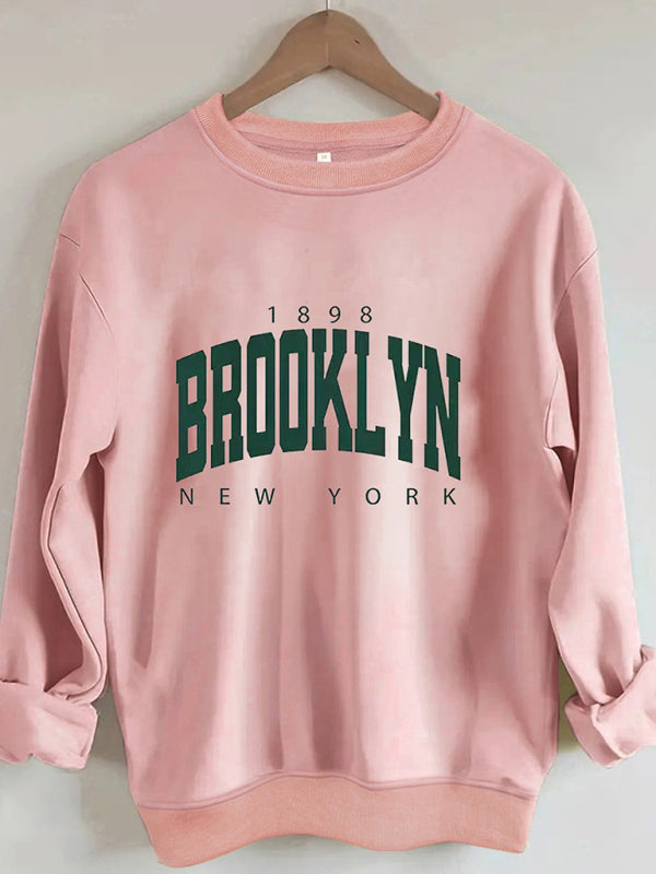 Women's Brooklyn letter print crew neck sweatshirt - FashionistaDeal