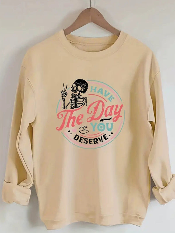 Women's skull print crew neck sweatshirt - FashionistaDeal