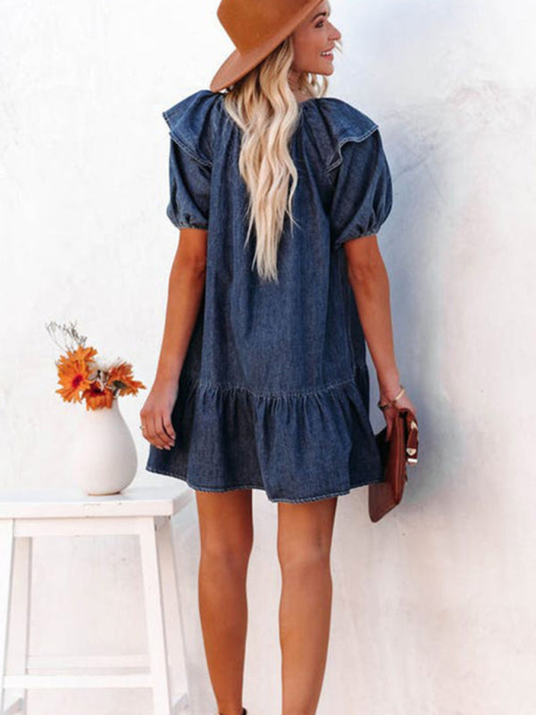 Women's loose casual ruffle short dress - FashionistaDeal