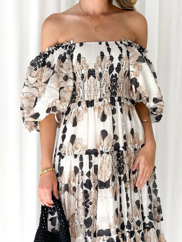 Women's Resort Style Puff Sleeve Printed French Cake Dress - FashionistaDeal