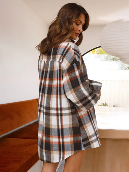 Women's comfortable plaid lantern sleeve long sleeve shirt - FashionistaDeal