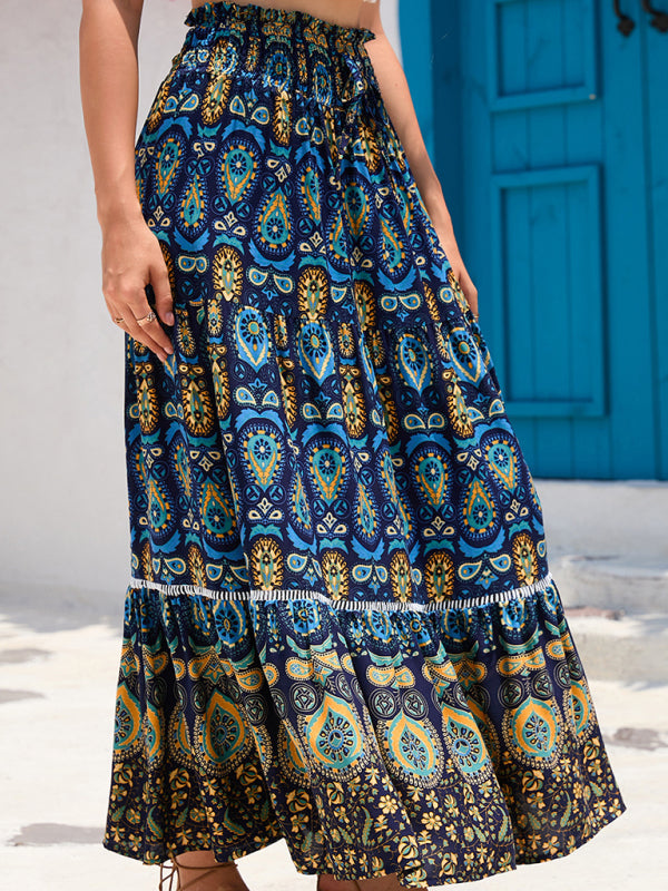 Women's Bohemian Hollow Printed Patchwork Skirt - FashionistaDeal