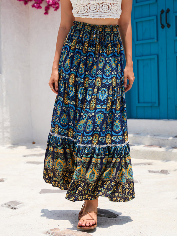 Women's Bohemian Hollow Printed Patchwork Skirt - FashionistaDeal