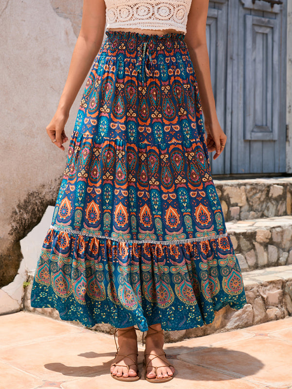 Women's Bohemian Hollow Printed Patchwork Skirt - FashionistaDeal