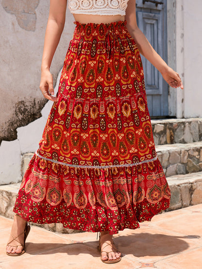 Women's Bohemian Hollow Printed Patchwork Skirt - FashionistaDeal