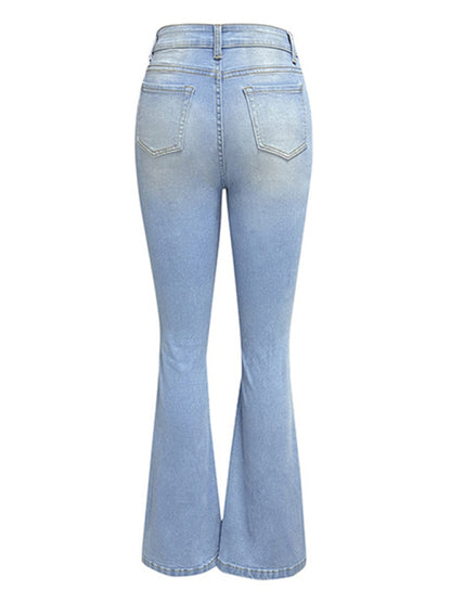 Women's washed ripped high-waisted denim wide-leg trousers - FashionistaDeal