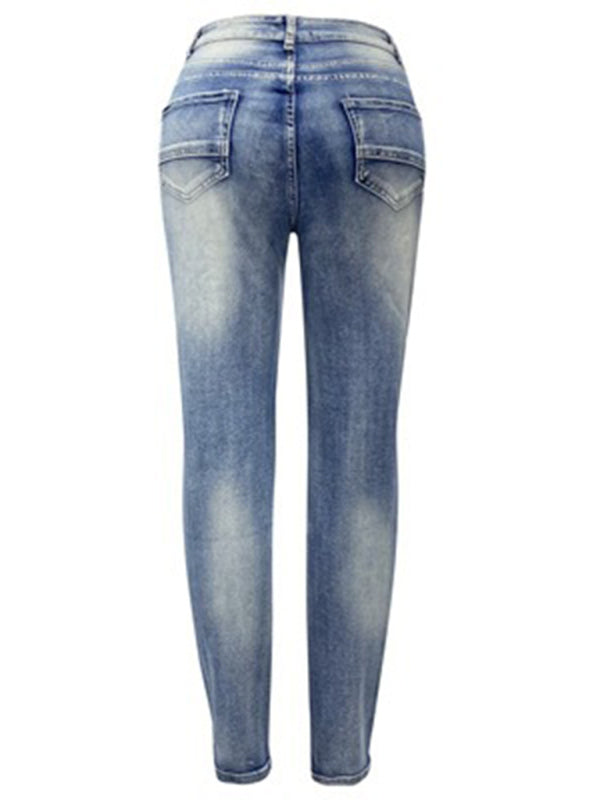 Women's washed high elastic denim pencil pants - FashionistaDeal