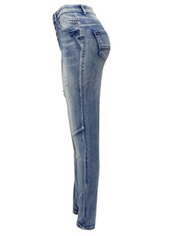 Women's washed high elastic denim pencil pants - FashionistaDeal