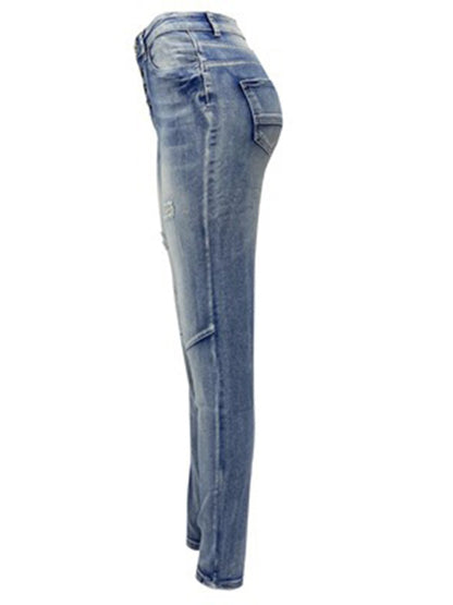 Women's washed high elastic denim pencil pants - FashionistaDeal