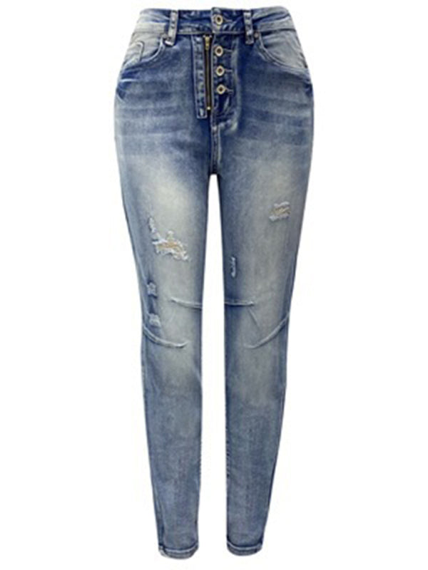 Women's washed high elastic denim pencil pants - FashionistaDeal