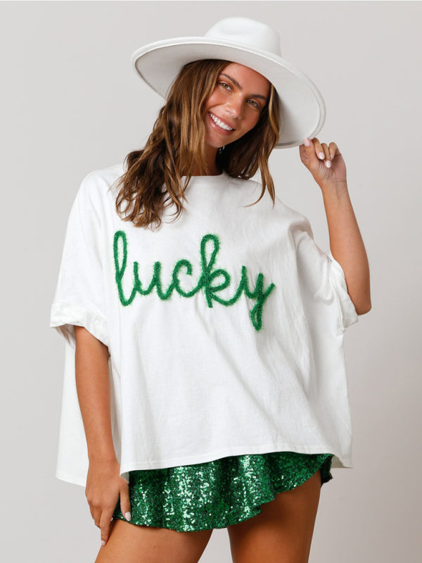 Women's sequin top loose T-shirt