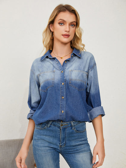 Women's comfortable casual lapel gradient single-breasted denim shirt jacket