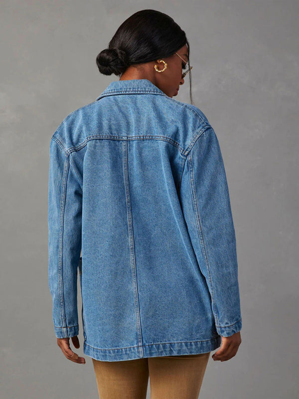 Women's vintage light color heavy washed denim suit jacket