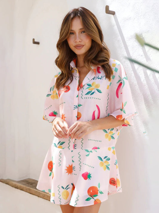 Women's casual simple printed wide-leg casual romper