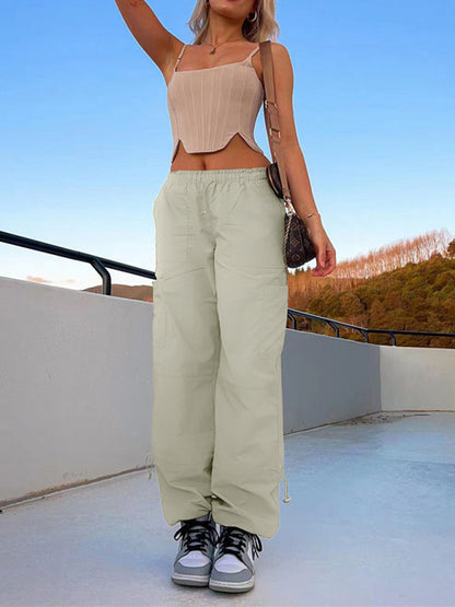 Women's Loose strapped multi-pocket straight cargo casual pants