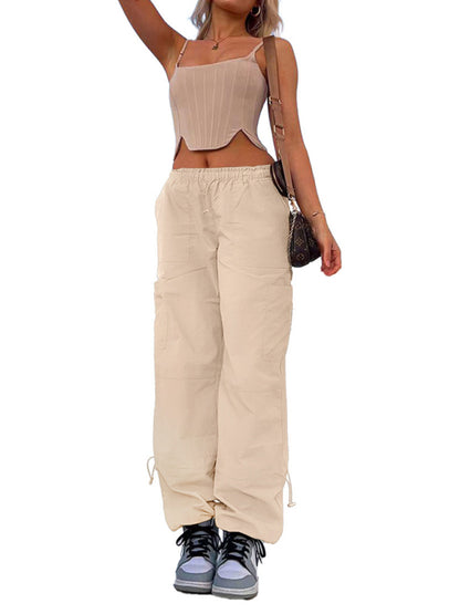 Women's Loose strapped multi-pocket straight cargo casual pants