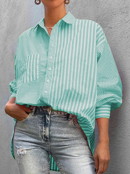 Women's simple fashionable shirt long sleeve striped shirt