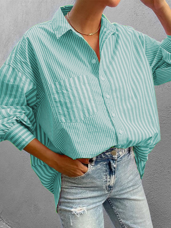 Women's simple fashionable shirt long sleeve striped shirt