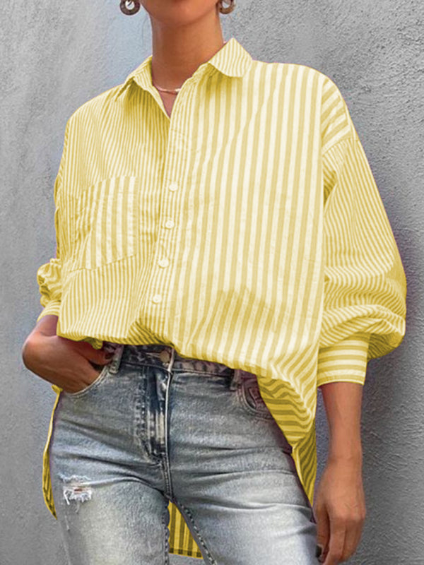 Women's simple fashionable shirt long sleeve striped shirt