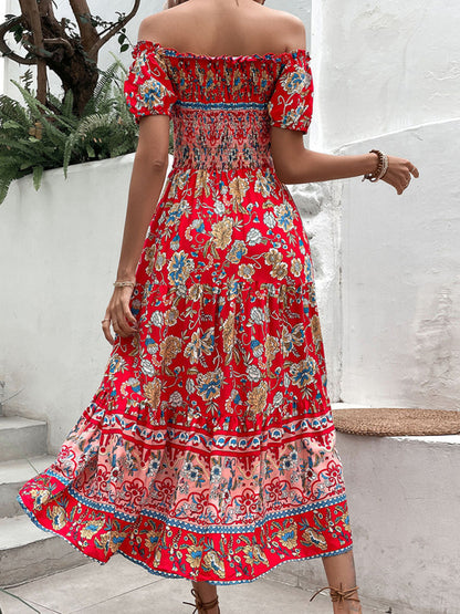 Women's ethnic style one-neck printed dress.