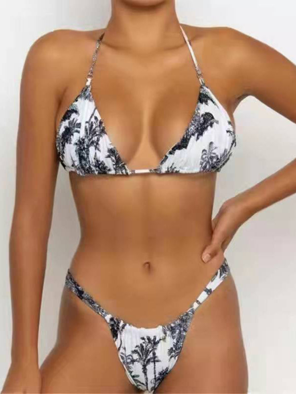 Women's strappy solid color padded push up bikini