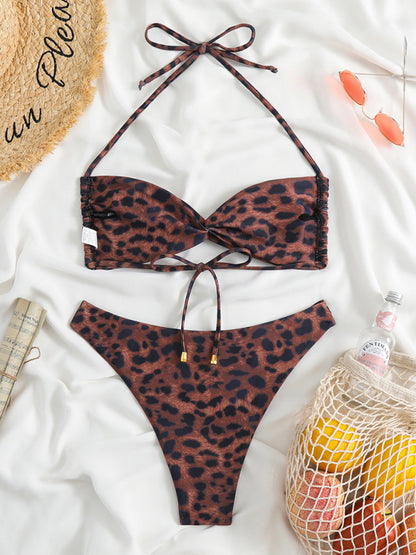 Women's adjustable strap sexy leopard print bikini two-piece set