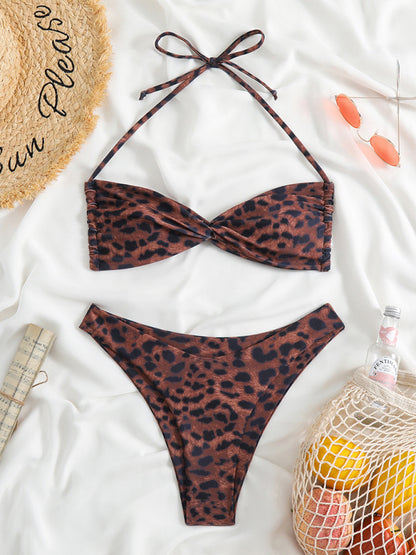 Women's adjustable strap sexy leopard print bikini two-piece set