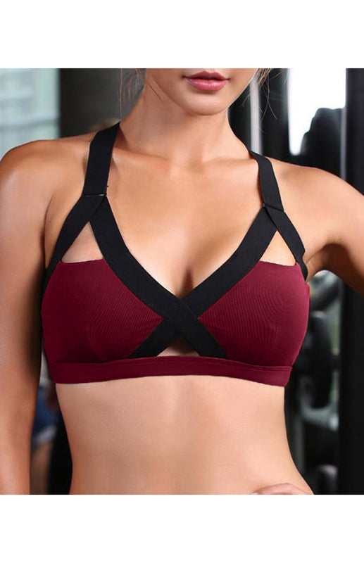 Color Contrast Sexy Cross Elastic Sports Bra - FashionistaDeal