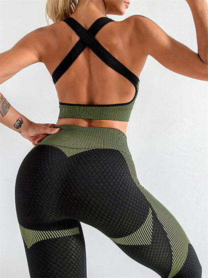 Women's Halter Neck Yoga Tank Top + High Waist Tight Yoga Pants Two-Piece Set - FashionistaDeal