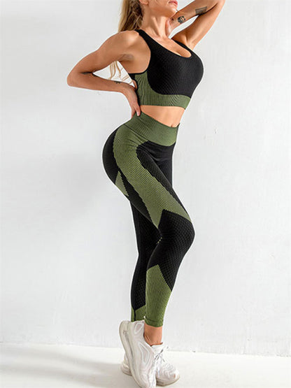 Women's Halter Neck Yoga Tank Top + High Waist Tight Yoga Pants Two-Piece Set - FashionistaDeal