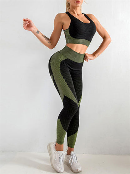 Women's Halter Neck Yoga Tank Top + High Waist Tight Yoga Pants Two-Piece Set - FashionistaDeal