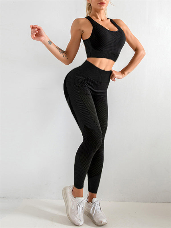 Women's Halter Neck Yoga Tank Top + High Waist Tight Yoga Pants Two-Piece Set - FashionistaDeal