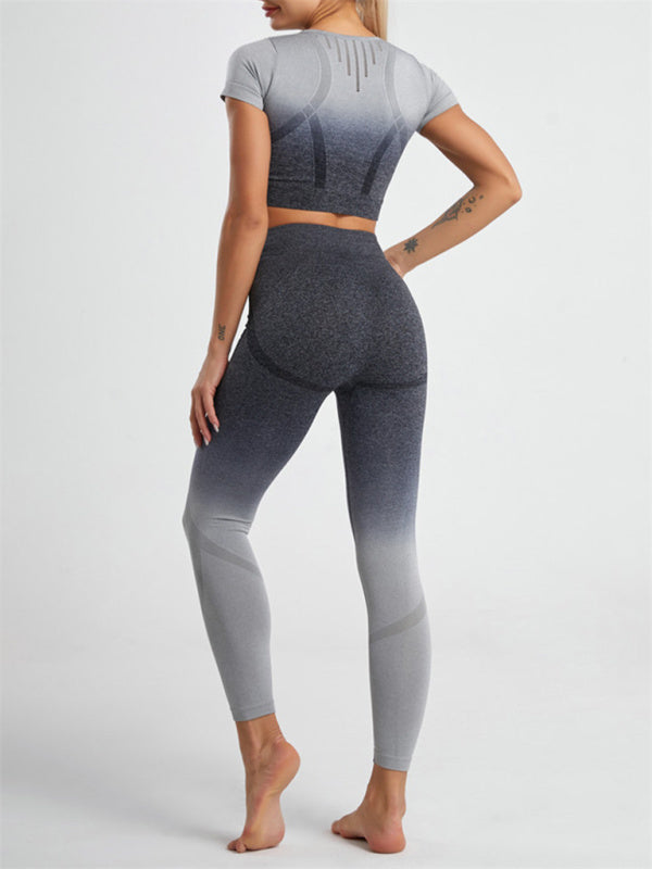 Women's Gradient Hang Dye Seamless Yoga Two-Piece Suit - FashionistaDeal