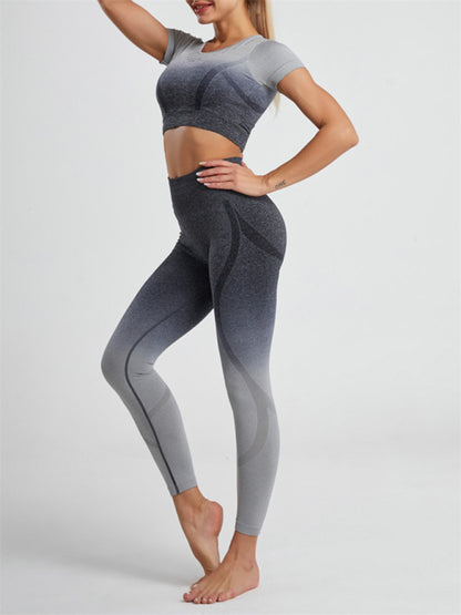 Women's Gradient Hang Dye Seamless Yoga Two-Piece Suit - FashionistaDeal