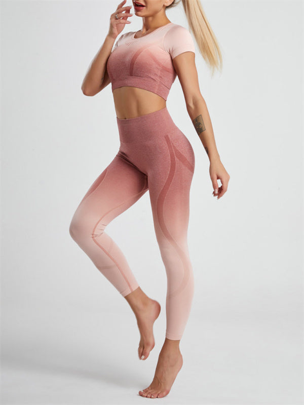 Women's Gradient Hang Dye Seamless Yoga Two-Piece Suit - FashionistaDeal