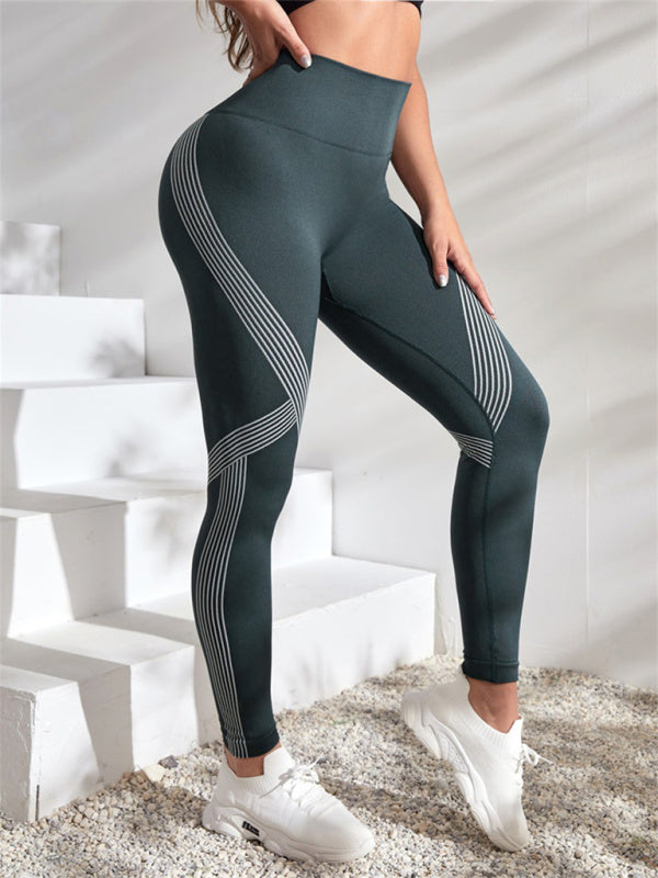 Women's Color Contrasting Stripe High Waist Seamless Sports Yoga Pants - FashionistaDeal