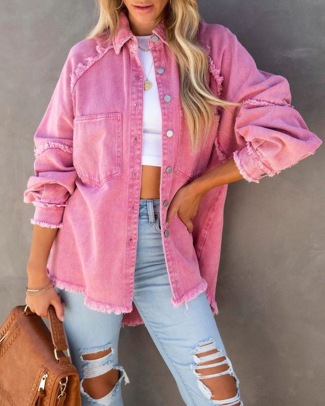 Casual Fringed Ripped Loose Denim Jacket - FashionistaDeal