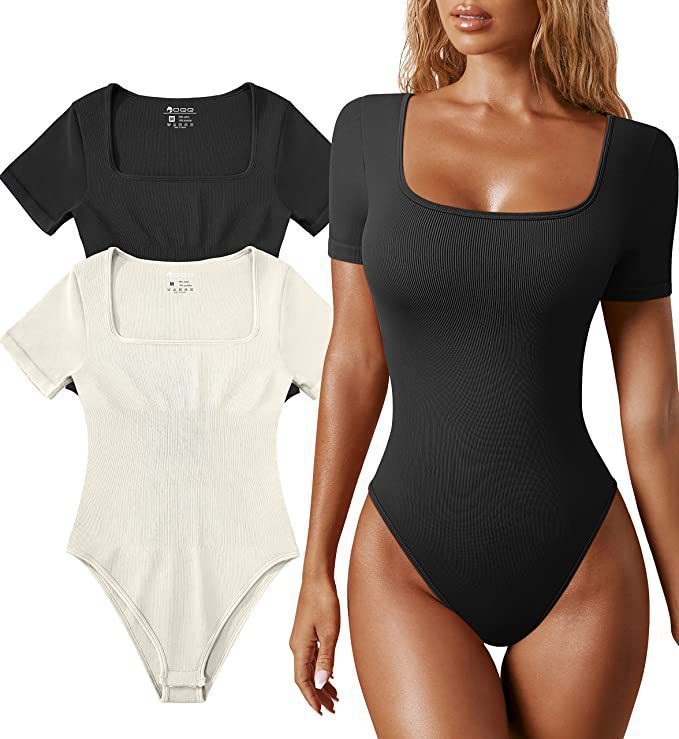 women's sexy square collar short sleeves bodysuit - FashionistaDeal