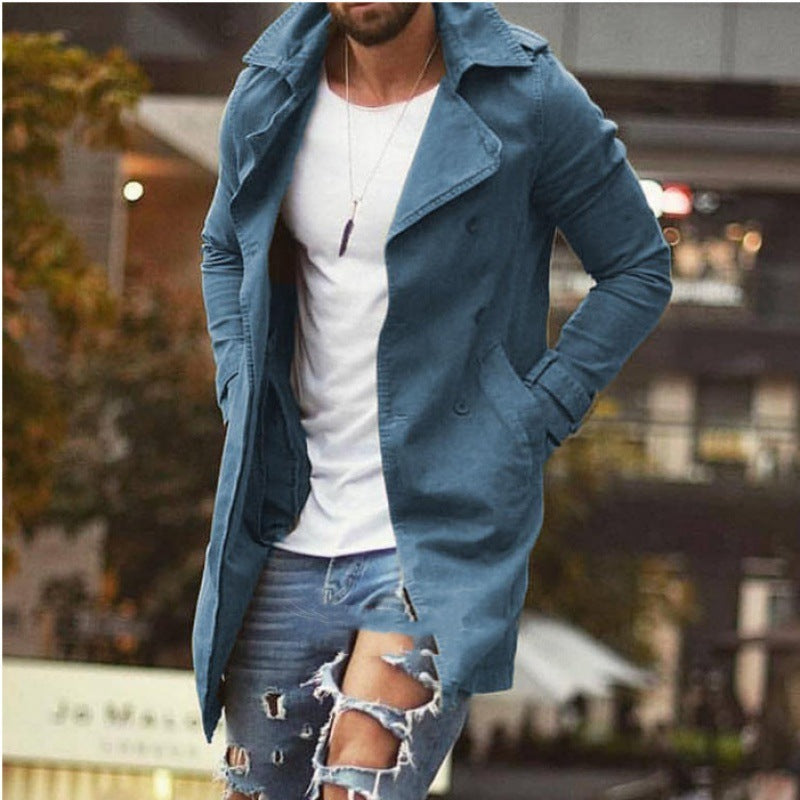 Men's coat mid-length slim fit large size windbreaker casual jacket - FashionistaDeal