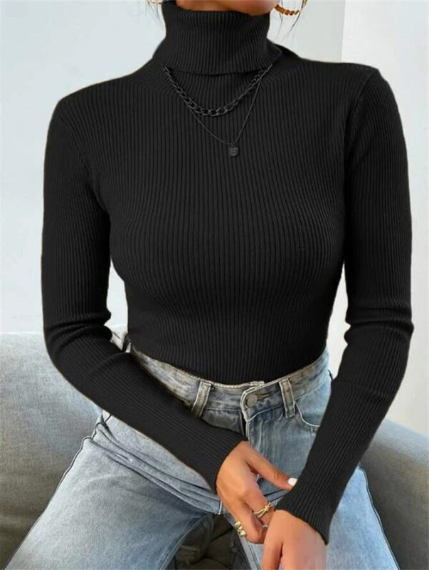 Women's turtleneck tight knit top - FashionistaDeal