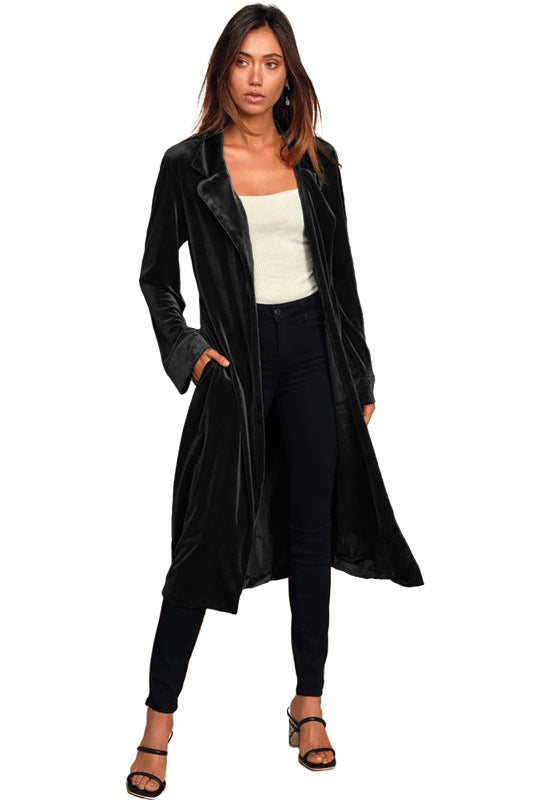 Women's gold velvet casual long lapel blazer - FashionistaDeal